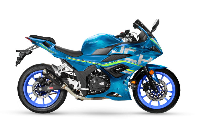 Moto Pistera RAPTOR R1 celeste con verde